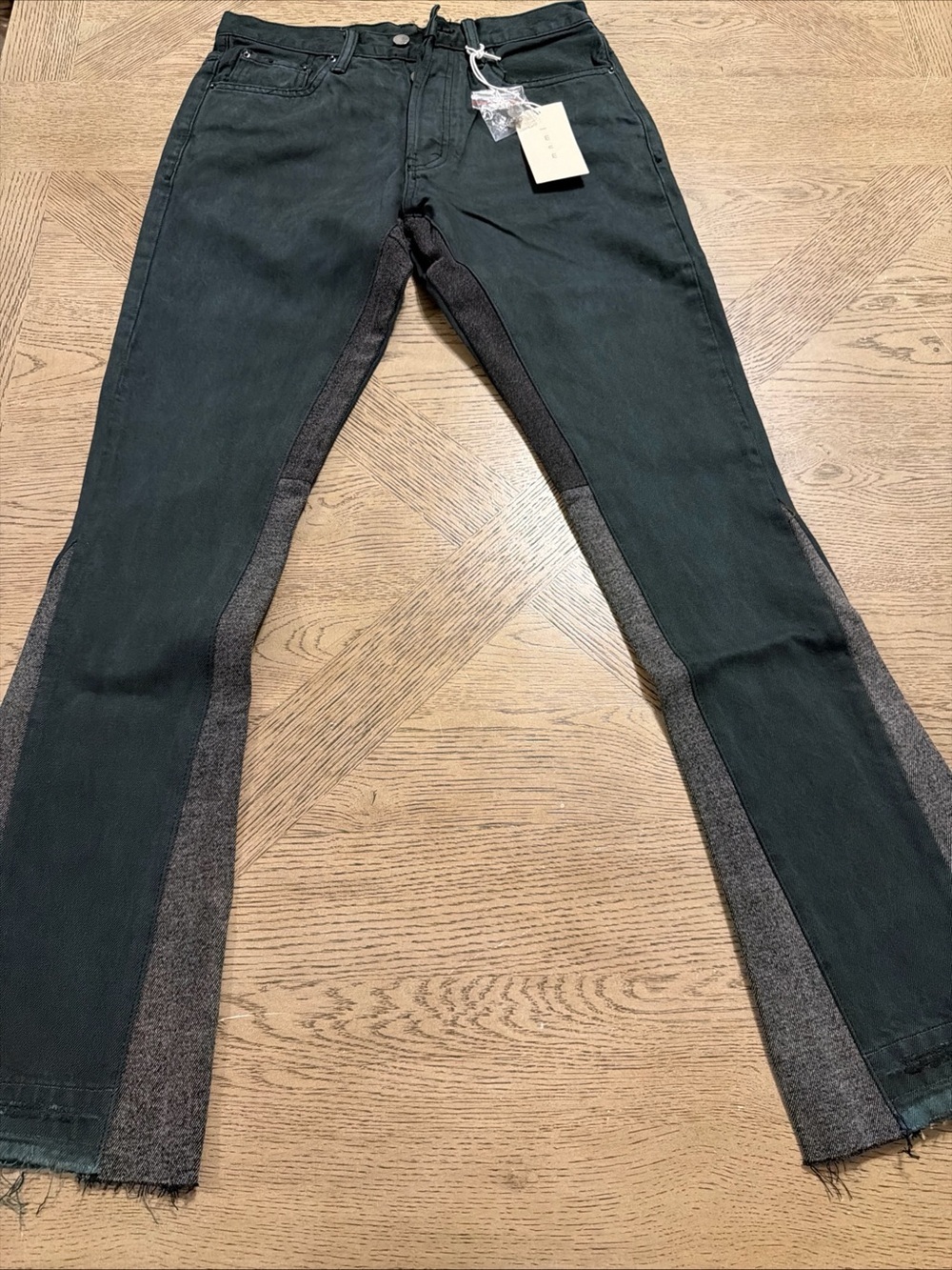 MNML Flare Jeans Mens Size 28 Gray Raw Hem Button Fly Grunge Streetwear